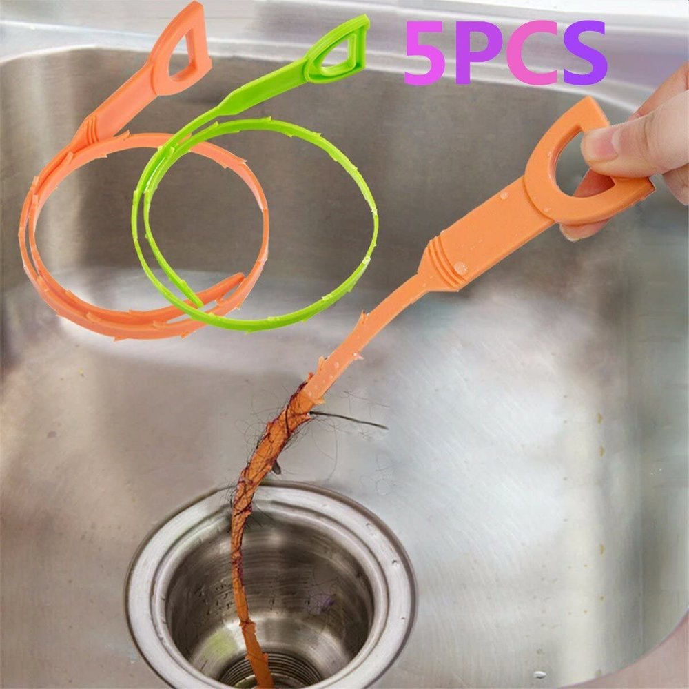 5pcs Plastic Sink Drain Dredge Pipeline Hook Hair Cleaning Tool Kitchen Cleaning Supplies