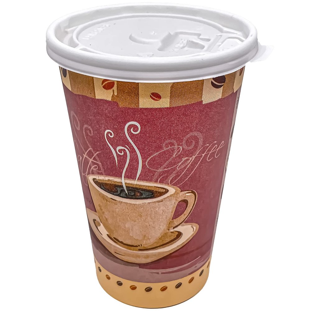 VeZee 16oz - Disposable Printed Colored Tea & Coffee Cups with Flat Tear-Back White Lid For Thanksgiving - Perfect For Hot/Cold Drink, Coffee, Tea & Hot Soup : |250 Count
