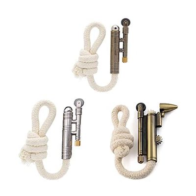 3PCS Windproof Rope Lighter Sailors Trench Vintage Lighter WWII Lighters Portable Survival Shepherds Lighter Outdoor Camping, No Need for Kerosene/Gas, Gifts Army Navy (Bronze + Silver + Golden B)
