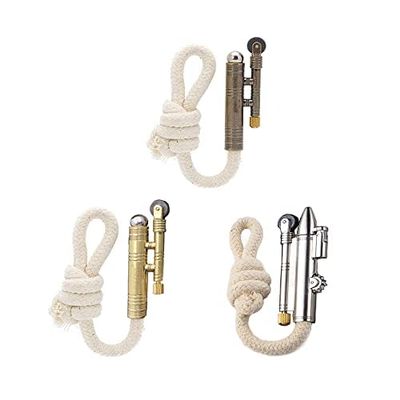 3PCS Windproof Rope Lighter Sailors Trench Vintage Lighter WWII Lighters Portable Survival Shepherds Lighter Outdoor Camping, No Need for Kerosene/Gas, Gifts Army Navy (Golden + Bronze + Silver B)