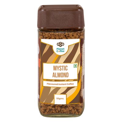 Planet Coffee | MYSTIC Almond Coffee | 1.76 Ounces (50 Gms) | Pure Arabica | Freeze-Dried Instant Coffee | No Added Sugar | Makes 25 Cups | Medium Roast | Flavoured Coffee