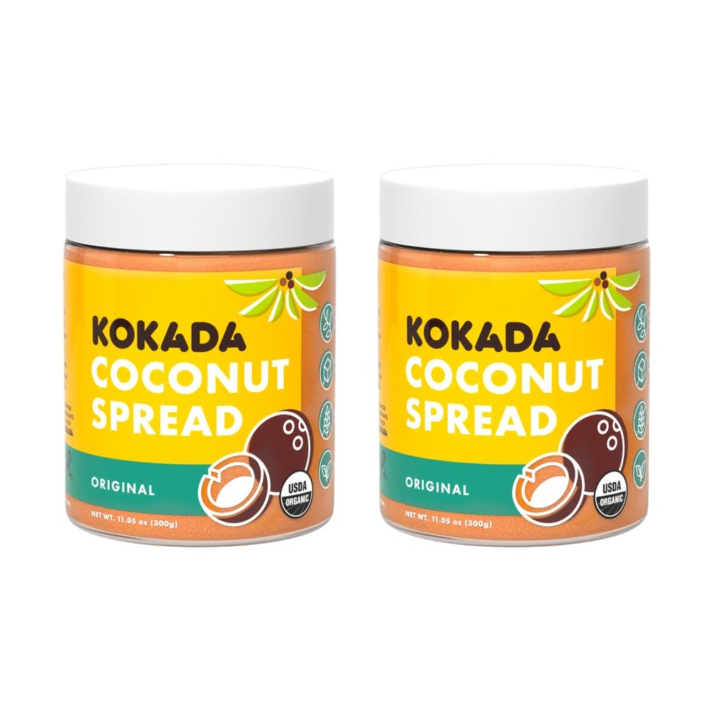 Kokada Coconut Spread, Original (11oz Jars, Pack of 2 Jars) - Peanut Free, School Safe Snack, Organic Ingredients, Vegan, Gluten Free Spread, Peanut Butter, Sunflower Seed & Cookie Butter Alternative