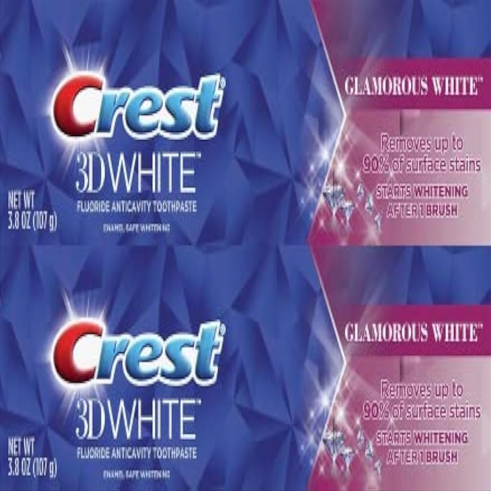 Crest 3D Glamorous White Toothpaste, Enamel Safe Whitening, 3.8oz (107g) - Pack of 2