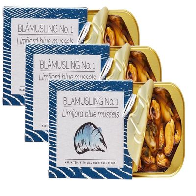Fangst Blamuslinger No. 1 | Tinned Limfjord Blue Mussels Marinated with Dill and Fennel Seeds in Cold Pressed Rapeseed Oil | 3 x 110g Can