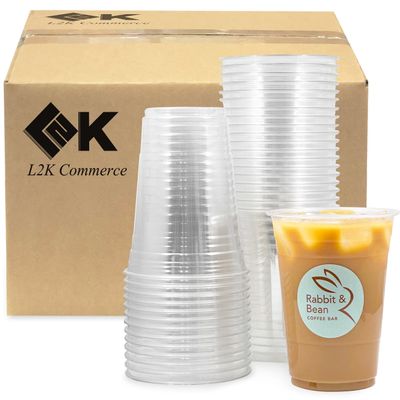 L2K [50 Pack] 16 oz Clear Coffee Cups, Clear Plastic Cup, Disposable Cups, Iced Coffee Cup (50 Cups)