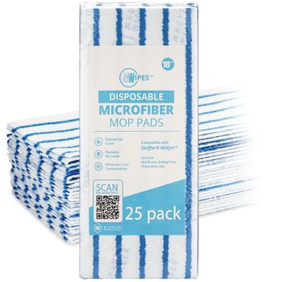 18" MWipes Semi-Disposable Microfiber Mop Pads - Compatible with Swiffer Sweeper - Replacement Flat Mop Heads Compatible with Any Flat Mop System, 25 Pack
