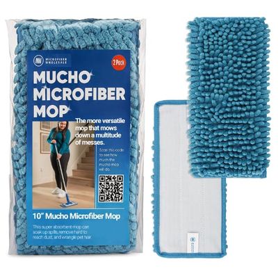10" Dry & Wet Mucho Mop Pads - Compatible with Swiffer Wet Jet - Replacement Flat Mop Heads - Reusable & Washable Microfiber Mop Pads, 2 Pack