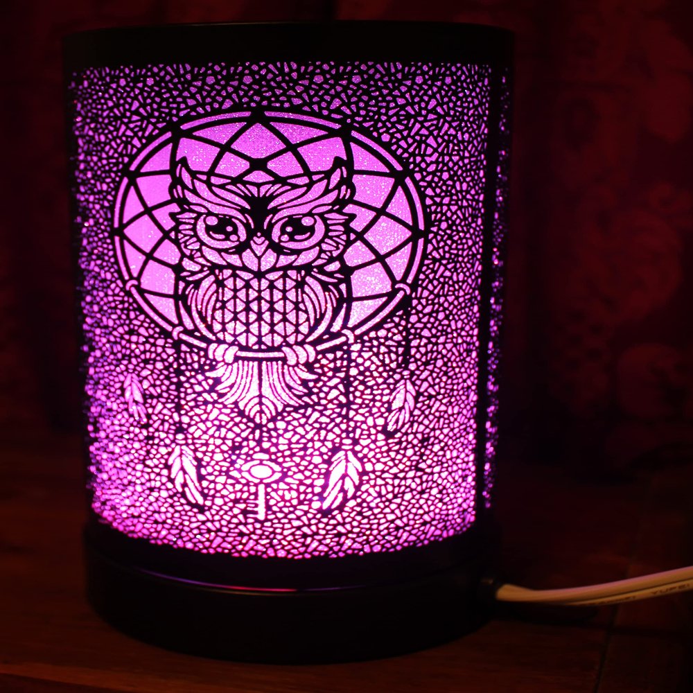 7.25" Tall Owl Design with Multicolor Lights, Aromatherapy, Corded Lamp