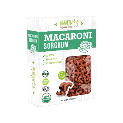 Big Green Organic Food- Organic Sorghum Macaroni, 8.8oz, Gluten-Free, Non-GMO, Vegan (12)