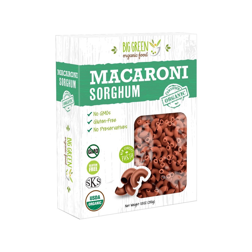 Big Green Organic Food- Organic Sorghum Macaroni, 8.8oz, Gluten-Free, Non-GMO, Vegan (12)