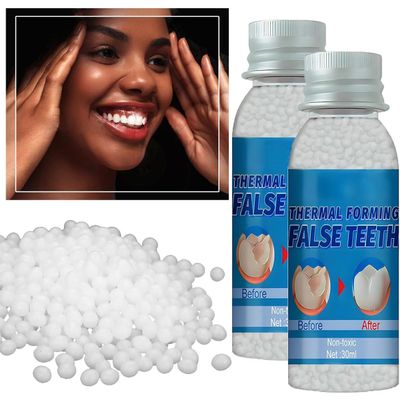Provisional Tooth Repair Kit, Provisional Fake Teeth Replacement Kit for Provisional Restoration of Missing & Broken Teeth Replacement Dentures, DIY Heat Fit Beads. 30Ml -2 Bottle