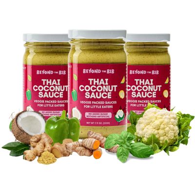 Beyond the Bib All Natural Toddler Sauces for Picky Eaters - Hidden Vegetables, No Added Sugar, Quick & Healthy Mealtime Solution - For 24+ Months (Thai Coconut Sauce - 3 Pack)