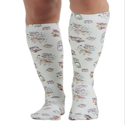 Cherokee Knee High Compression Socks 8-15 mmHg, Lightweight Printed Support Stockings, 1 Pair- COMFORTSUPPORT, Plus, Llama Take A Selfie