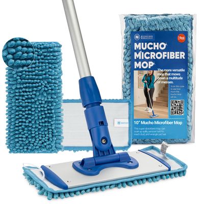 10" Mucho Microfiber Mop System - Mops for Floor Cleaning - Hardwood Floor Mop for Tile, Laminate, Wood, Vinyl Floors | Washable Pads | Dry & Wet Mopping - Microfiber Wholesale