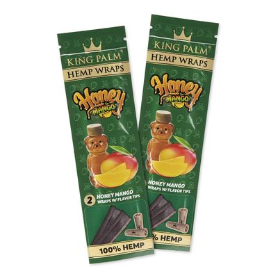 King Palm Wraps and Tips - 2 Wraps and Tips per Pack, 2 Packs - Natural Rolling Wrap with Filter Tips - (Honey Mango)