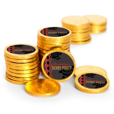 80ct Personalized Kentucky Horse Derby Race Candy Party Favors Chocolate Coins (80 Count) - Gold Foil