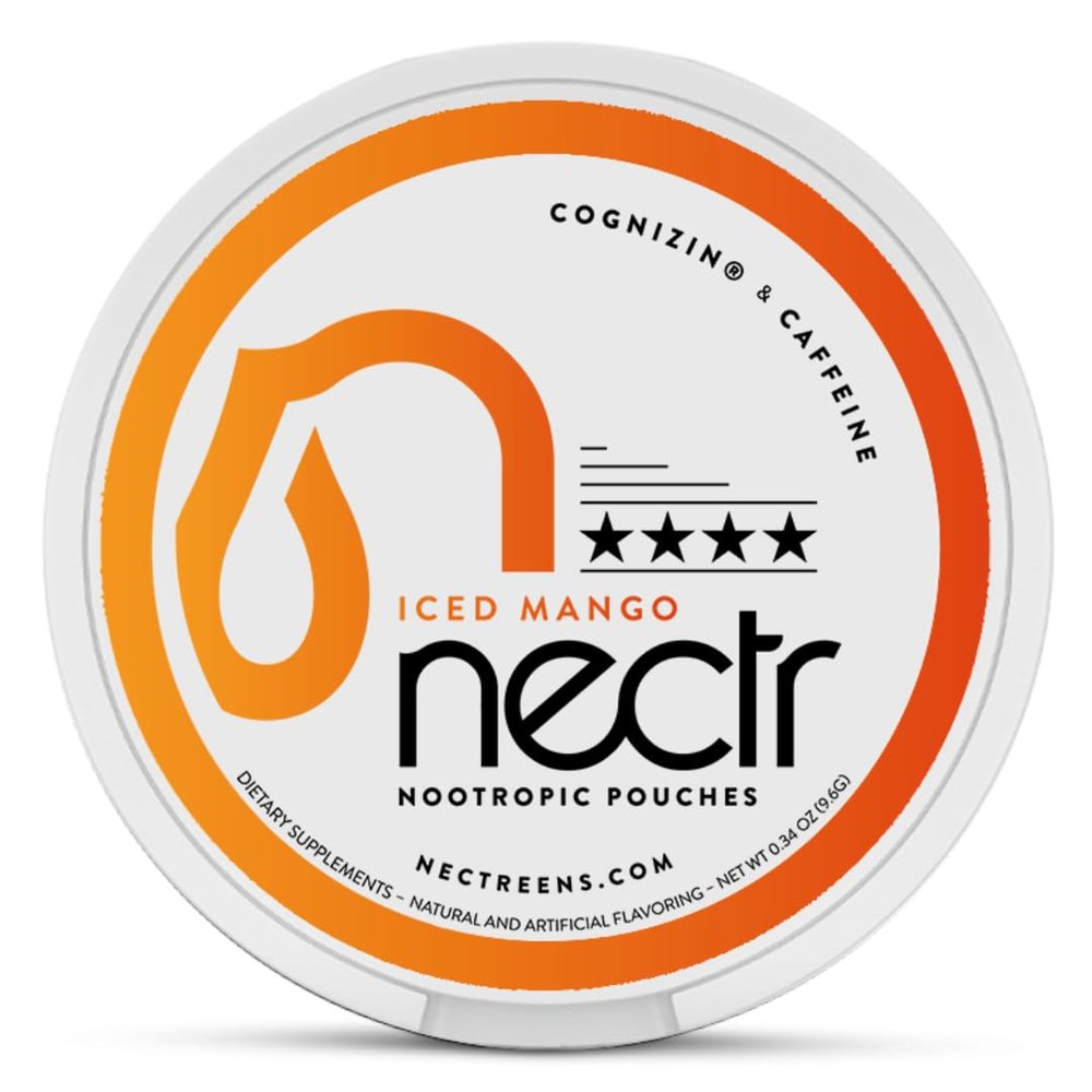 Nectr Energy Nootropic Pouches  Iced Mango Flavored, Caffeine Pouches with Cognizin Citicoline. Sugar-Free Brain Treats. Smooth, Sustained Focus & Energy Supplement - 1 Puck of 16pcs