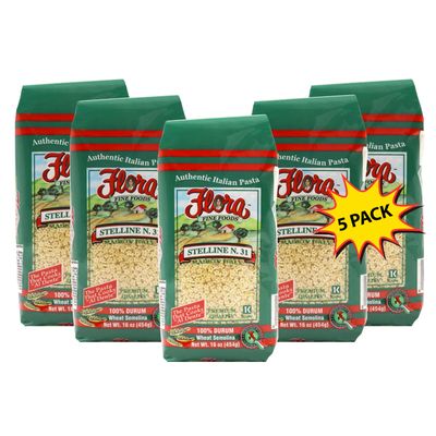 Pastina Pasta by Flora Foods - Stelline Pasta - Small Stars - Imported from Italy - 100% Durum - Premium Quality (5Packs) 618003