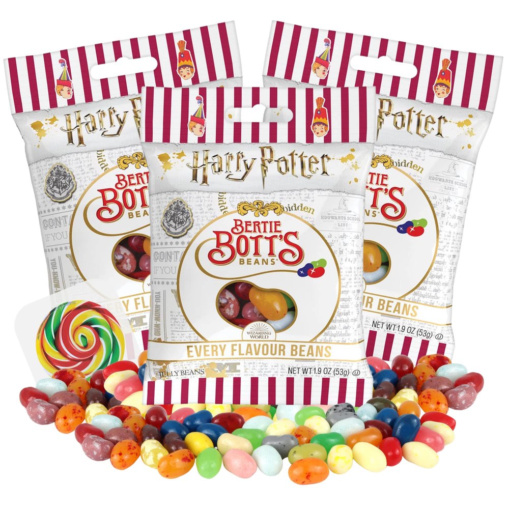 Needzo Bertie Botts Every Flavored Beans, Individual Serving Size Bags, Wizard Party Favors, 1.9 Ounces Each, Pack of 3