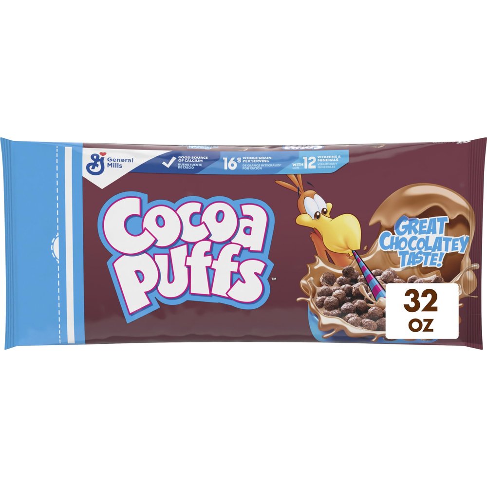 Cocoa Puffs, Chocolatey Breakfast Cereal, Made with Whole Grain, 32 oz Resealable Bag
