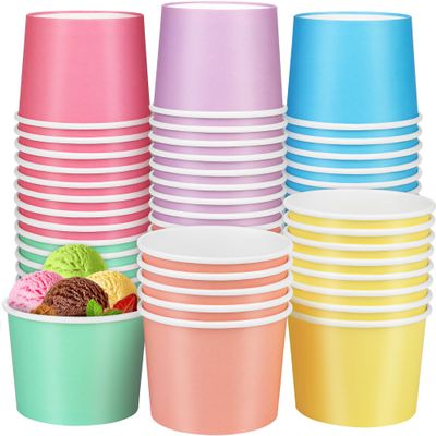 Aodaer 60 Pack Paper Ice Cream Cups 8 oz Paper Snack Ice Cream Bowls Disposable Dessert Bowls for Hot or Cold Food Party Supplies Treat Cups for Sundae, Frozen Yogurt, Soup, 6 Colors