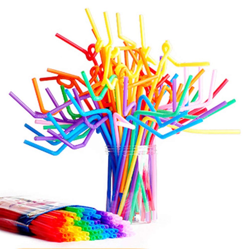 100PCS Flexible Plastic Straws, Colorful Drinking Disposable Straws, Bendable Drinking Bendable Straws - 0.23'' diameter and 10.2" long (100PC)