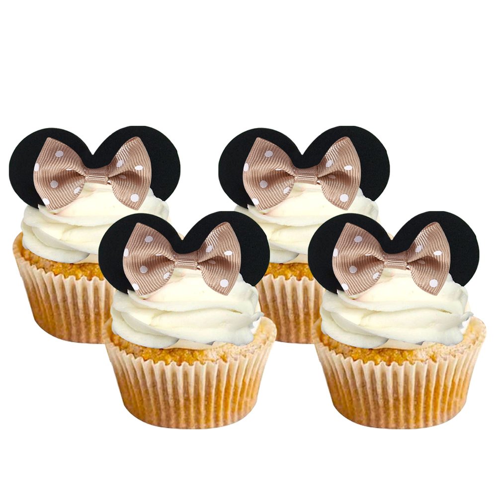 Rsstarxi 24 Pcs Bowknot Cupcake Toppers Children's Birthday Bow Dots Cupcake Toppers for Children's Birthday Baby Shower Party Cake Decortions Supplies Brown