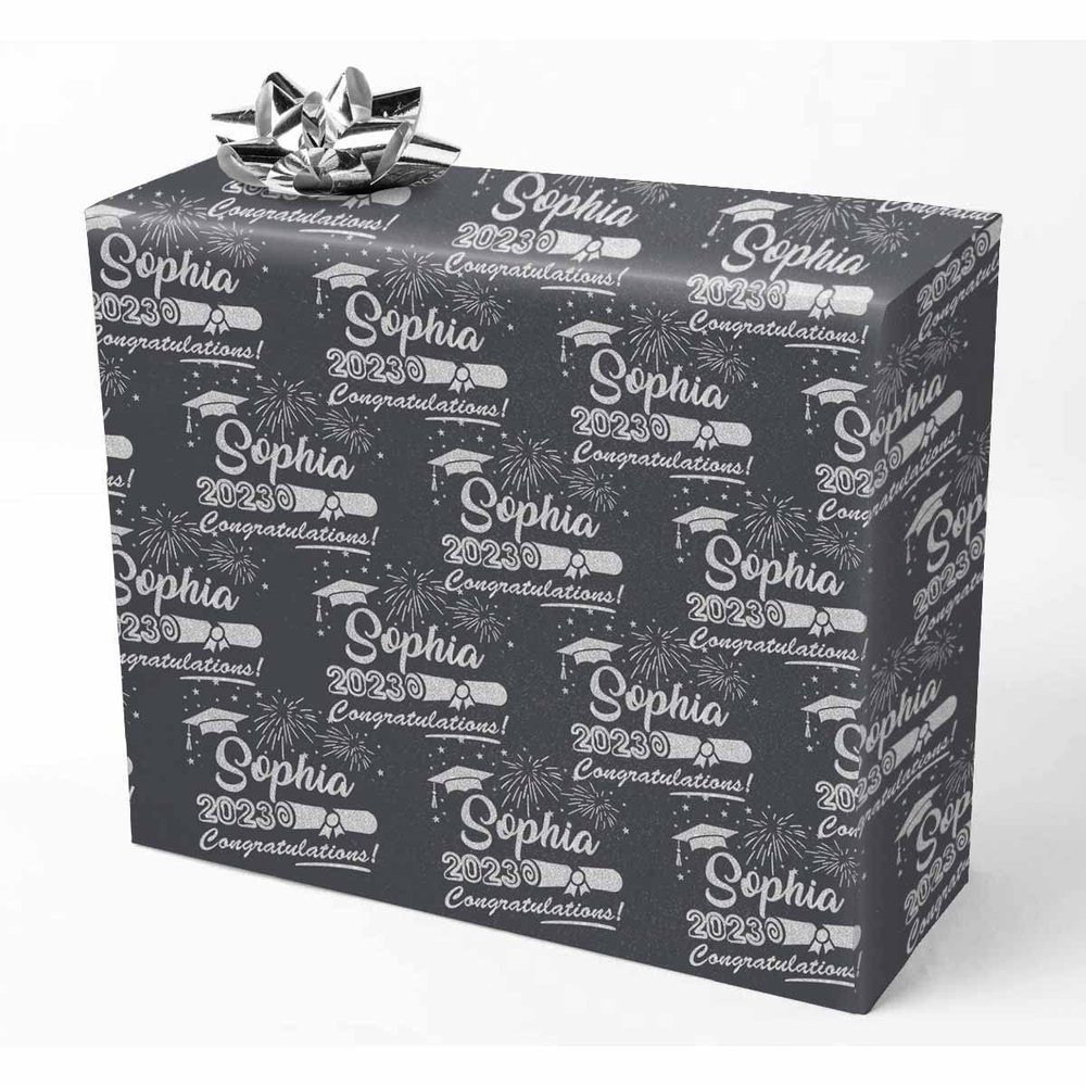 Custom Senior 2024 2024 Graduate Congratulation Gray Graduation Wrapping Paper Personalized Name Congratulate Your Grad with Fun and Vibrant Graduation Wrapping Paper for Best Sister Daughter Son