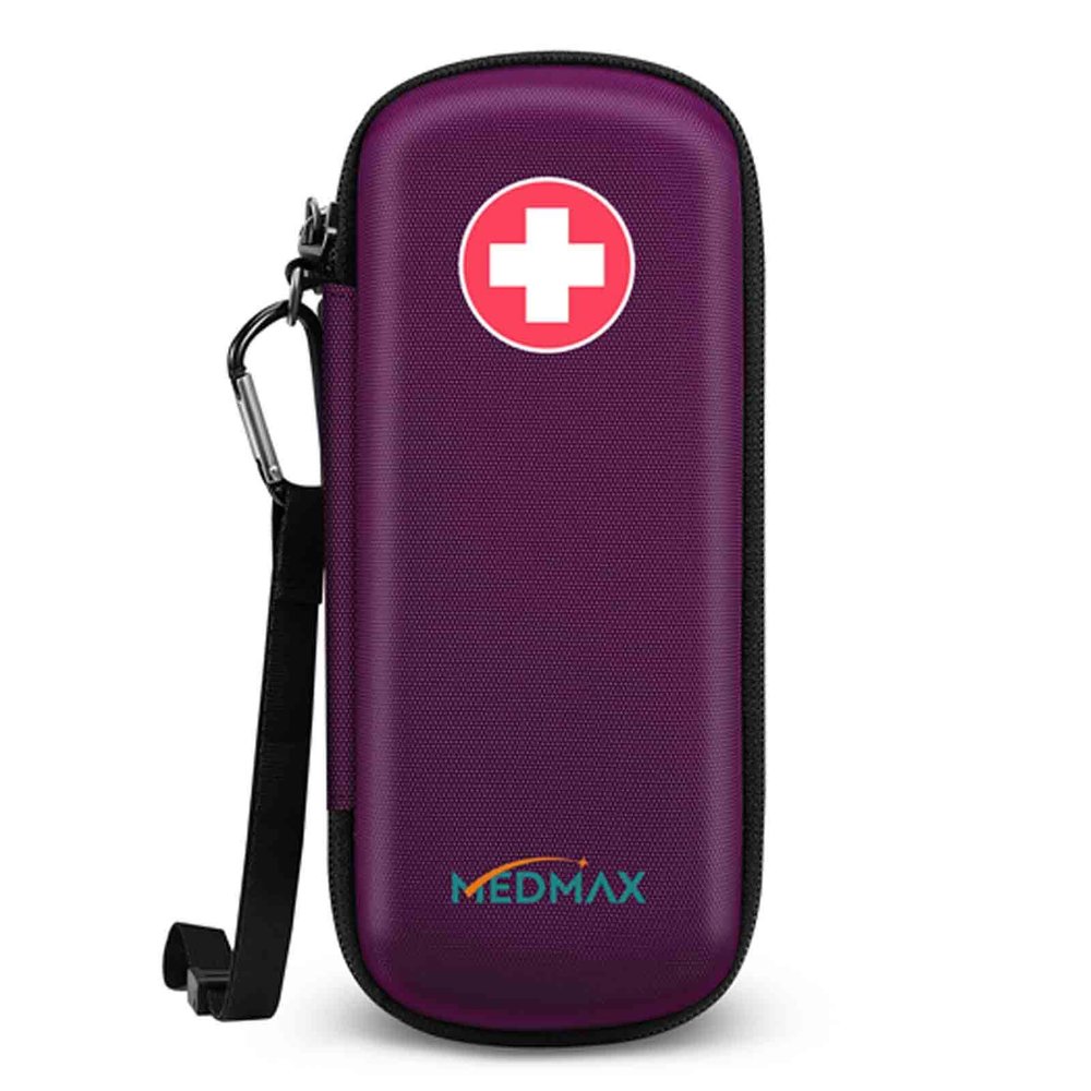 MEDMAX Epipen Medical Carrying Case, Hard Shell EVA Shock Absorption Travel Medication Organizer Bag Emergency Medical Pouch Holds 2 EpiPens, Asthma Inhaler, Auvi-Q, Allergy Supplies (Purple)