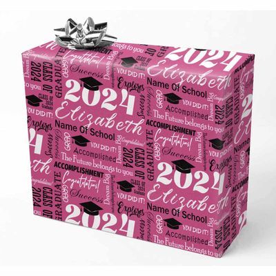 Custom Senior 2024 Congratulations Class of 2024 Pink Graduation Wrapping Paper Personalized Name Congratulate Your Grad with Fun and Vibrant Graduation Wrapping Paper for Best Sister Daughter Son