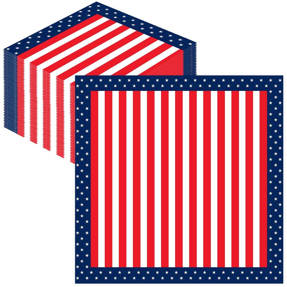 40 Count American Flag Napkins - 12 x 12 Inches Disposable Red White Blue Paper Napkins for 4th of July, Independence Day, Memorial Day Tableware Decorations