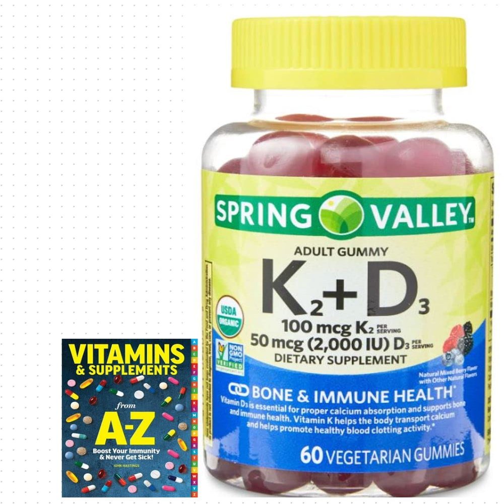 Spring Valley K2 + D3 Vegetarian Gummy Supplement for Bone and Immune Health, 60 Count+Better Guide Vitamins Supplements
