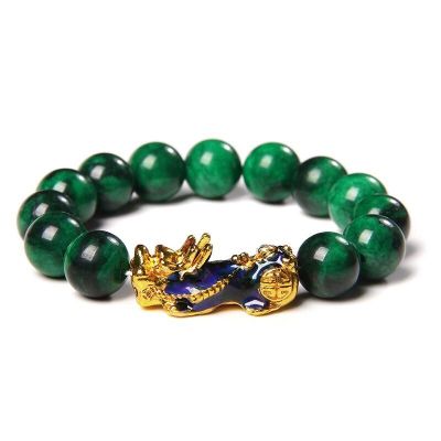 Feng Shui Obsidian Stone Beads Bracelet Buddha Bracelets for Women Men Unisex Wristband Jewelry,Green (12mm),17cm