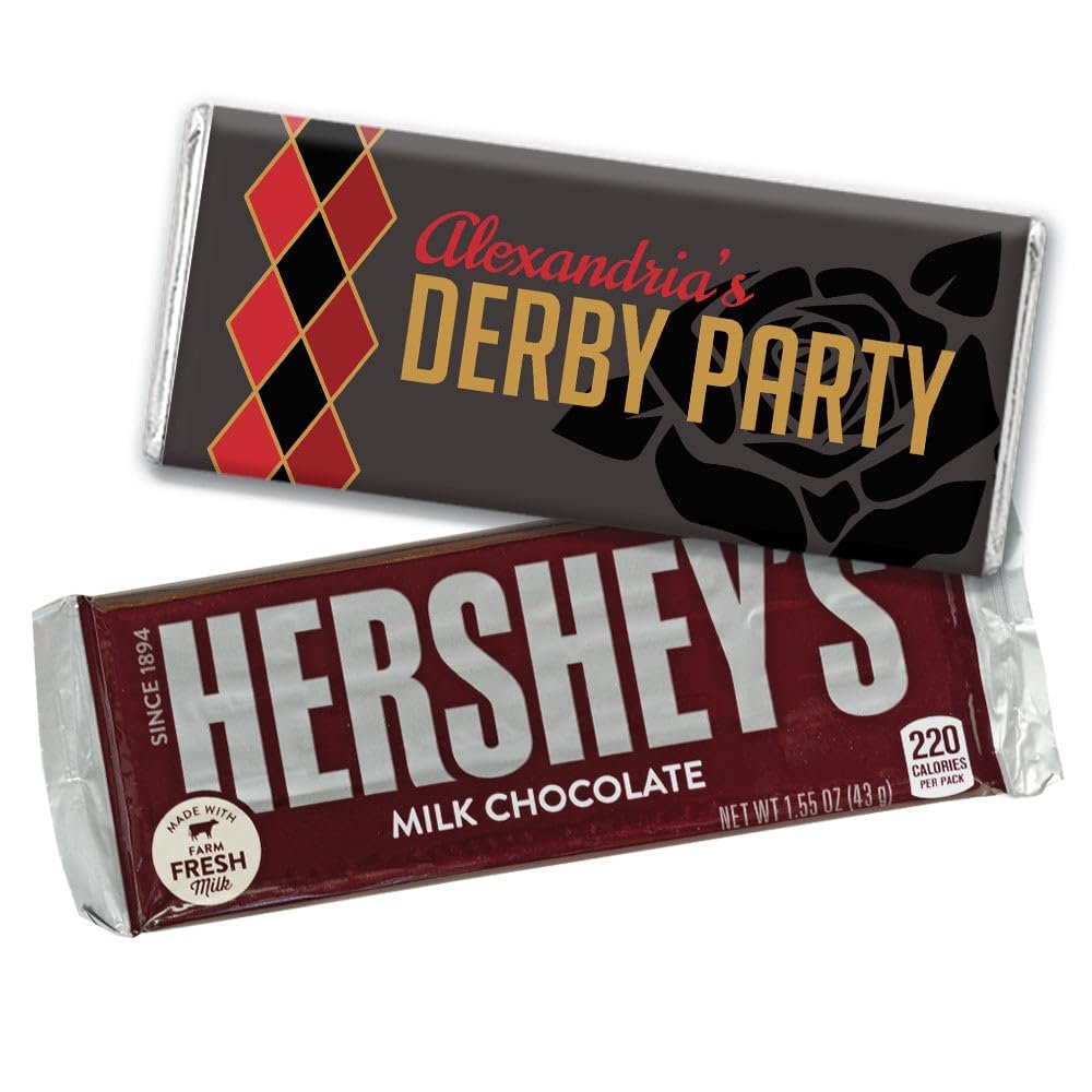 12ct Personalized Kentucky Horse Derby Candy Party Favors Chocolate Bars & Wrappers (12 Candy Bars) - No Assembly Required - Black & Red