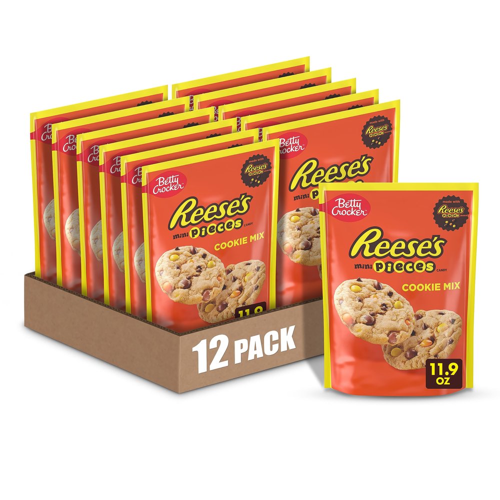 Betty Crocker REESE'S PIECES Cookie Mix, Peanut Butter Cookie Mix with REESES PIECES Minis and Mini Chocolate Chips, 11.9 oz (Pack of 12)