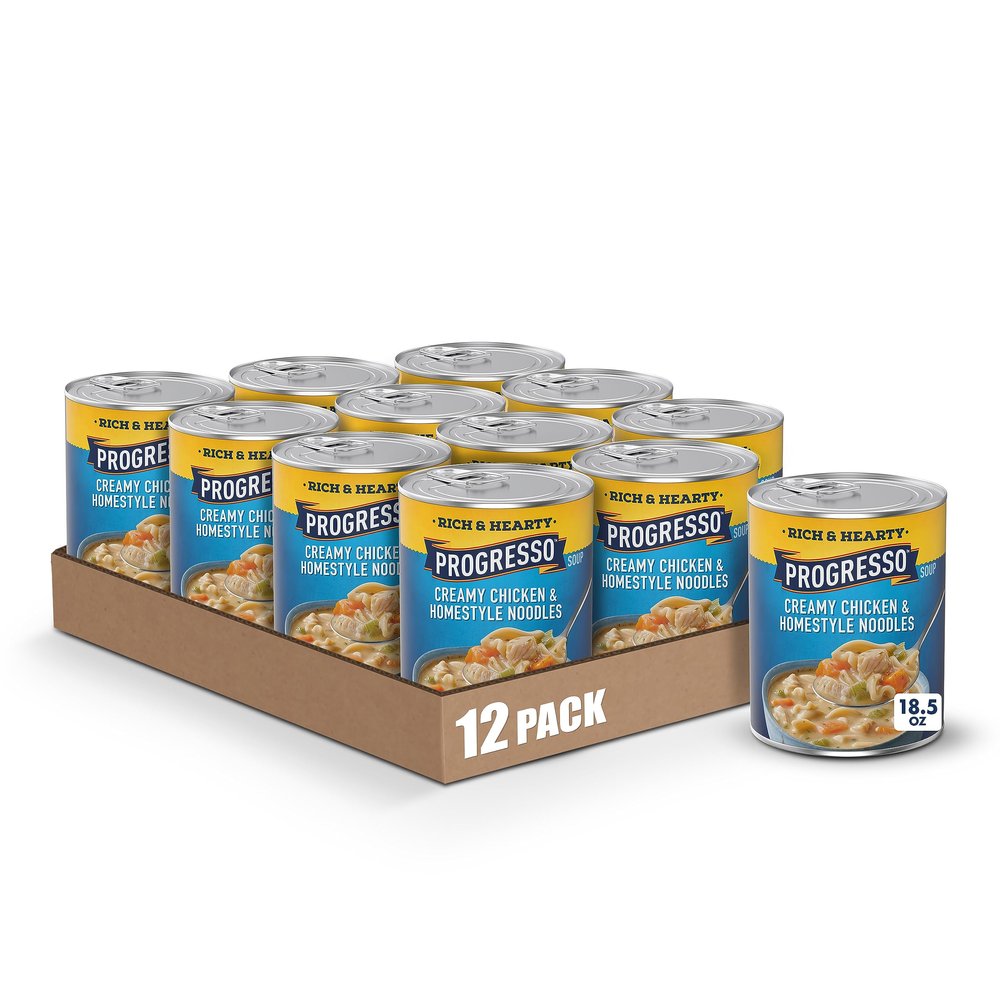 Progresso Creamy Chicken and Homestyle Noodles Soup, Rich and Hearty Canned Soup, 18.5 oz (Pack of 12)