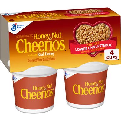 Honey Nut Cheerios Breakfast Cereal Cups, Gluten Free, Single Serve Cereal, 4PK 7.2OZ