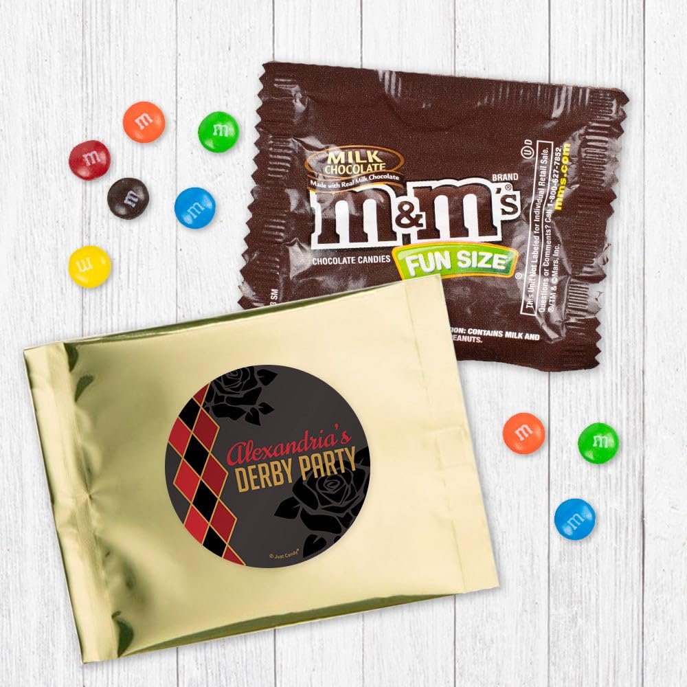 12ct Kentucky Horse Derby Party Favors M&M's Candy Fun Size (12 Pack) - Gold Foil - (3 x 4in) Milk Chocolate - Red & Black