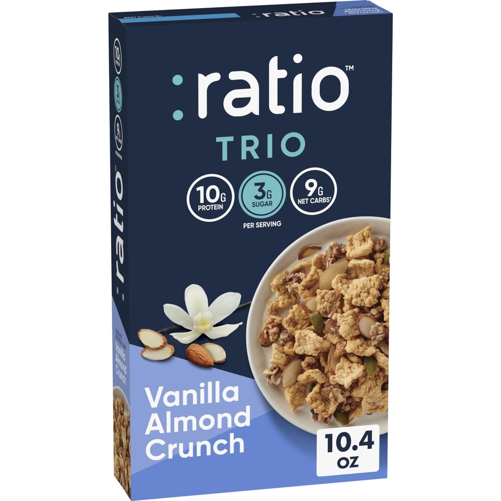 Ratio Trio Vanilla Almond Crunch Cereal, 10g Protein, Keto Friendly, 10.4 oz