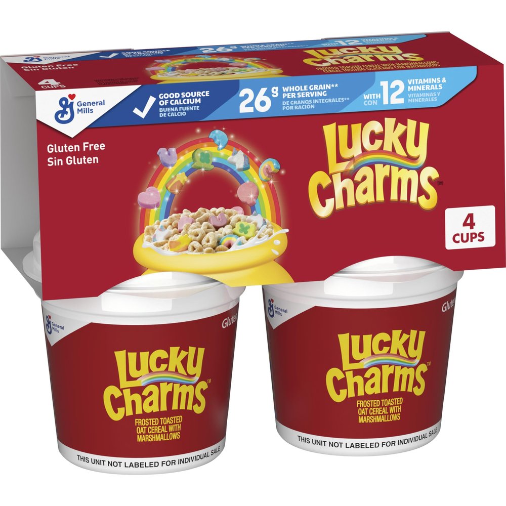Lucky Charms Gluten Free Cereal with Marshmallows, Kids Breakfast Cereal, Made with Whole Grain, 4 Cereal Cups, 6.8 oz