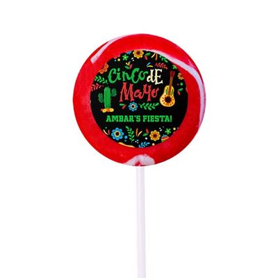 24cct Personalized Cinco De Mayo Lollipops Candy Party Favors Promo Items (24 Pack) - Cherry Flavor
