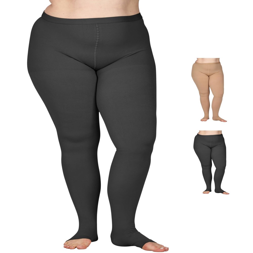 ABSOLUTE SUPPORT Plus Size Compression Tights for Women Varicose Veins 20-30mmHg - Womens Open Toe Compression Pantyhose for Deep Vein Thrombosis, Saphenous Vein, Varicose Eczema - Black, 6X-Large