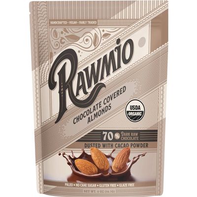 Rawmio Chocolate Covered Almonds - Organic, Raw, Vegan, 70% Dark Chocolate, 3 Packs, 2 oz.