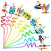 24 Beach Birthday Party Supplies Surf Board Drinking Straws with 2 PCS Straws Cleaning Brush for Kids Summer Pool Birthday Party Favors Decorations view 1