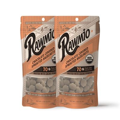 Rawmio Chocolate Covered Sprouted Hazelnuts - Organic, Raw, Vegan, 70% Dark Chocolate, 2 Packs, 2 oz.