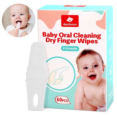 dearlomum Toddler Baby Dry Wipes, Newborn Tongue Cleaner, 60PCS Disposable Infant Wipes Clean Mouth,Gauze Gum Cleaner Toothbrush Baby Oral Cleaning Stick Dental Care for 0-36 Month