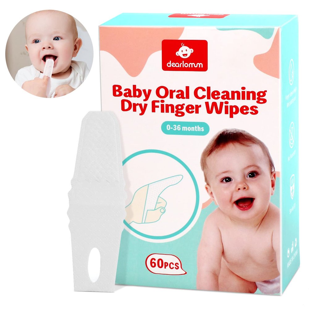 dearlomum Toddler Baby Dry Wipes, Newborn Tongue Cleaner, 60PCS Disposable Infant Wipes Clean Mouth,Gauze Gum Cleaner Toothbrush Baby Oral Cleaning Stick Dental Care for 0-36 Month