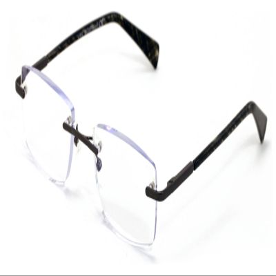 V.W.E. Rimless Rectangular Modern Anti Blue Reading Glasses - UV Blocker Readers Metal Carbon Look (Black, 1.50, multiplier_x)