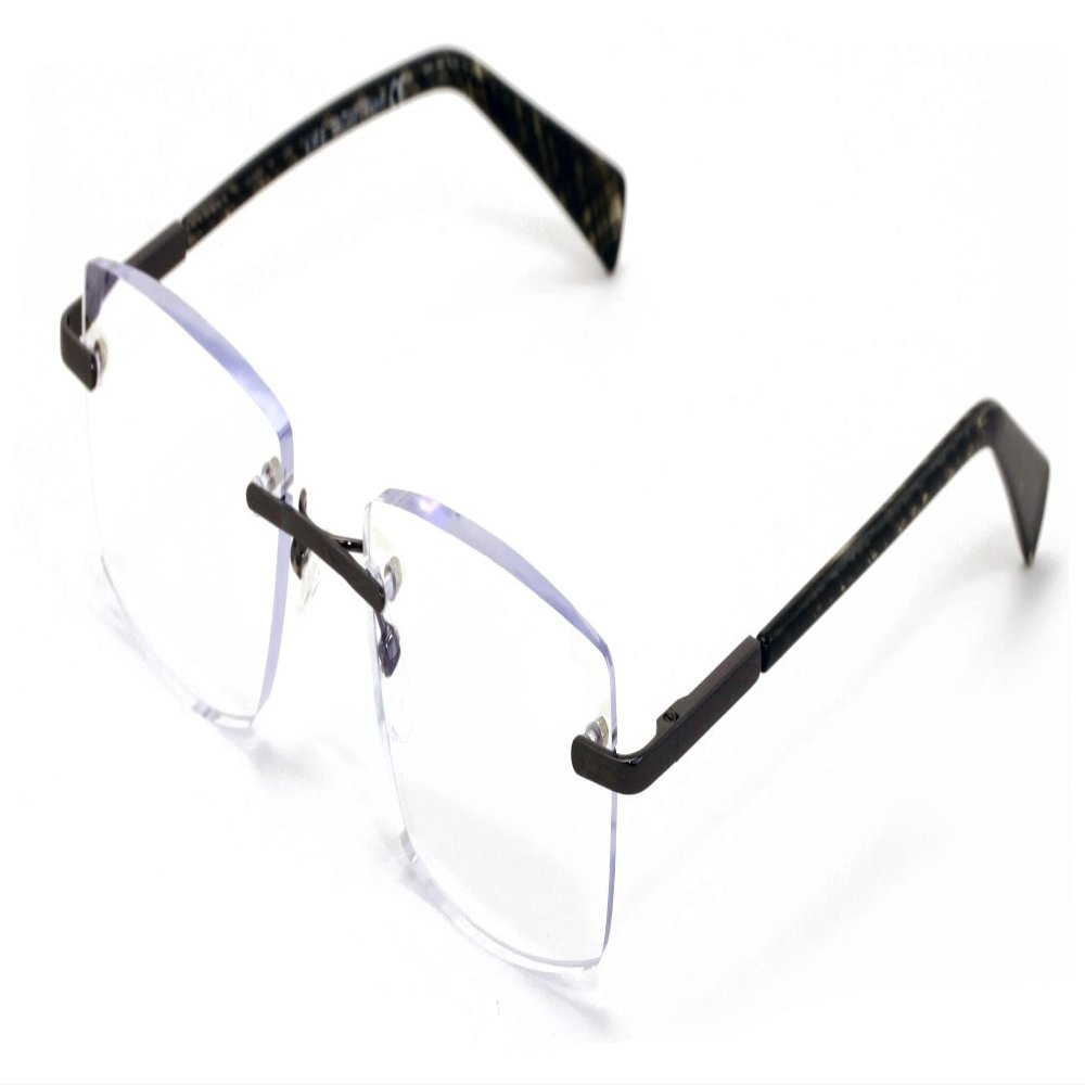 V.W.E. Rimless Rectangular Modern Anti Blue Reading Glasses - UV Blocker Readers Metal Carbon Look (Black, 1.50, multiplier_x)
