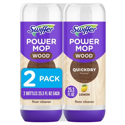 Swiffer Power Mop Wood Refill Solution, QuickDry Hardwood Floor Cleaner for Mopping Home, Bathroom, Kitchen, All Purpose Multi-Surface Solution for Floor Cleaning, Lemon Scent, 50.6oz